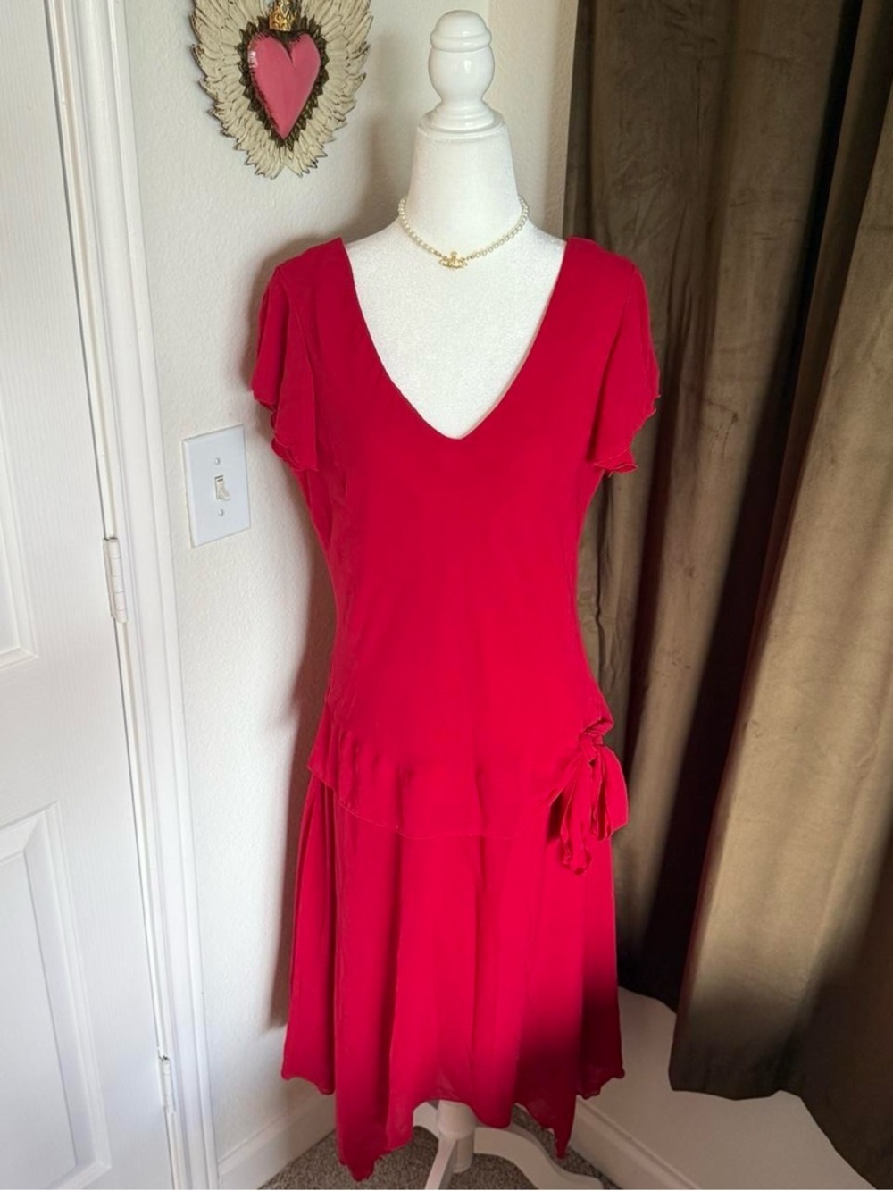 Red V-Neck Women’s Dress